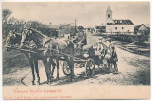 Balatongyörök, Balaton-Györök; Fő utca, templom, lovaskocsi. Vasvári József kiadása (EK)