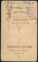 Kassai Vidor (1840-1928) színművész vizitkártya fotó Szentkúty István műterméből