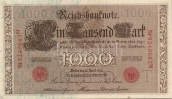 Német Birodalom / Császárság 1910. 1000M (3x) háború utáni nyomat piros bélyegzővel, zöld fázercsíkk...