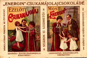 ENERGIN csukamájolaj-csokoládé reklám / Hungarian cod liver oil chocolate bar advertisement. litho (fl)