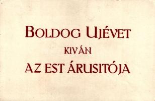 Az Est napilap reklámja, hátoldalon újévi üdvözlet. Légrády Testvérek / Hungarian newspaper advertis...