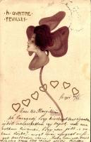 1901 A Quattre Feuilles / Art Nouveau lady clover with hearts. litho s: Raphael Kirchner (Rb)