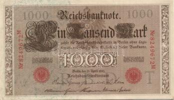 Német Birodalom / Császárság 1910. 1000M (4x) háború utáni nyomat piros bélyegzővel, zöld fázercsíkk...