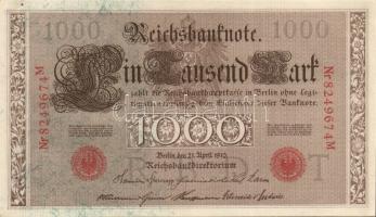 Német Birodalom / Császárság 1910. 1000M (4x) háború utáni nyomat piros bélyegzővel, zöld fázercsíkk...