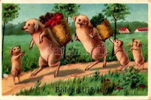 Boldog Újévet / New Year greeting with pig family (EB)