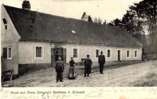 1910 Kuhwald (Rosaliengebirge), Gruss aus Franz Schwarz's Gasthaus / inn, restaurant (EK)