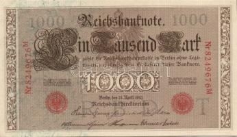 Német Birodalom / Császárság 1910. 1000M (5x) háború utáni nyomat piros bélyegzővel, zöld fázercsíkk...