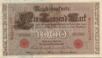 Német Birodalom / Császárság 1910. 1000M (5x) háború utáni nyomat piros bélyegzővel, zöld fázercsíkk...