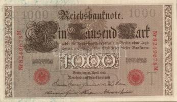 Német Birodalom / Császárság 1910. 1000M (5x) háború utáni nyomat piros bélyegzővel, zöld fázercsíkk...