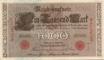 Német Birodalom / Császárság 1910. 1000M (5x) háború utáni nyomat piros bélyegzővel, zöld fázercsíkk...