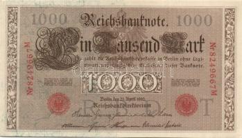 Német Birodalom / Császárság 1910. 1000M (6x) háború utáni nyomat piros bélyegzővel, zöld fázercsíkk...