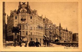 Praha, Prague; Riegrovo nábrezí / street view, embankment (glue mark)