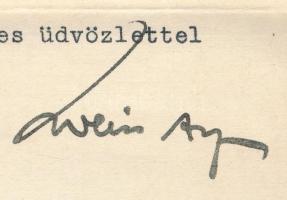 1940 Báró csepeli Weiss Alfonz (1890-1985) iparbáró gépelt köszönő sorai fia, Weiss Gábor kezeléséér...