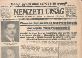 [II. Világháború] Nemzeti Ujság. 1940. május 8. (Napilap, XXII. évfolyam, 103. szám) "Chamberla...