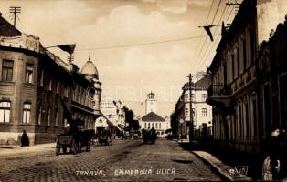 1930 Nagyszombat, Tyrnau, Trnava; Emmerová ulica, Hostinec / Emmer Kornél út, Littner drogéria, vendéglő / street, drugstore, restaurant. photo