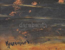 Krecsmár István (-): Vihar készülőben. Olaj, karton, jelzett. Dekoratív, kissé sérült fakeretben, 50...