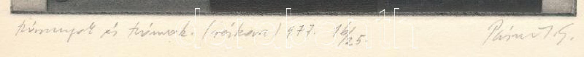 Pásztor Gábor (1933-2012): Szárnyak és számok, 1977. Rézkarc, papír, jelzett, számozott: 16/25, 19,5...