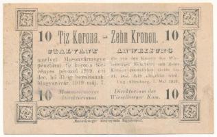 Magyaróvár / Mosonvármegye Direktóriuma 1919.05.07. 10K papír szükségpénz, hátoldalán bélyegzés, aláírás és sorszám T:F Adamo MAG-1.3