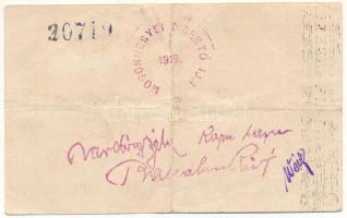 Magyaróvár / Mosonvármegye Direktóriuma 1919.05.07. 2K papír szükségpénz, hátoldalán bélyegzés, aláí...