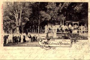 1903 Bad Wörishofen, Gruss vom Eichwald-Wörishofen, Zur Sennhütte im Eichwald. Verlag von Fr. Grebmer, Hof-Photogr. / restaurant