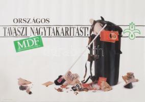 1990 &quot;Országos tavaszi nagytakarítást!&quot; Magyar Demokrata Fórum (MDF) választási plakát, közepes méret, feltekerve, 47x67 cm