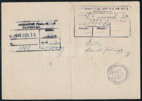 1945 M. Kir. Közellátásügyi Miniszter M. Kir Közellátási Hivatalának hozzájárulása 80 vagon burgonya...