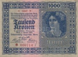 Ausztria / Osztrák-Magyar Bank 1922. 1000K (2x) egymás utáni sorszámokkal T:I-