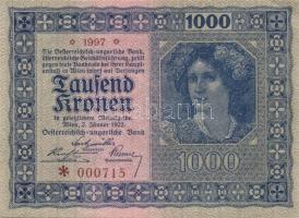 Ausztria / Osztrák-Magyar Bank 1922. 1000K (2x) egymás utáni sorszámokkal T:I-