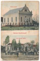 1909 Bihardiószeg, Diosig; Baptista imaház, Gróf Zichy féle kastély, lovaskocsik. Deutsch József kiadása / Baptist house of worship, castle, horse carts (Rb)