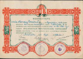 1941 vitéz Herczeg Erzsébet ház légoltalmi őrségparancsnoki tanfolyam bizonyítvány 20x14 cm