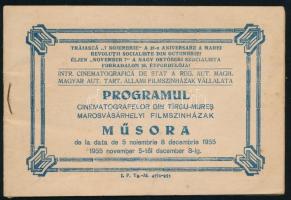 1955 Marosvásárhelyi Filmszínházak műsora, magyar és román nyelven, foltos hátsó borítóval, 16 p.