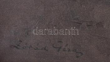 Zórád Géza (1896-1959): Borozó társaság. Olaj, vászon. Jelzett. Sérült. Dekoratív, sérült fakeretben...