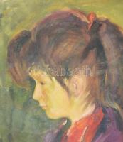 Jelzés nélkül, feltehetően magyar festő: Kislány portréja. Olaj, vászon. Dekoratív, üvegezett fakere...