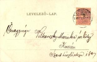 1899 (Vorläufer) Boldog Újévet / New Year greeting art postcard with couple and hearts. Art Nouveau ...