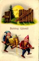 1933 Boldog Újévet / New Year greeting with dwarves. litho (EK)