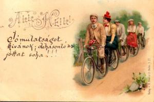 1900 All Heil! Verlag von H. Beer & Co. / Kerékpáros üdvözlet / Cycling greetings, bicycles. litho