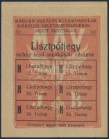 cca 1910 MÁV Lisztpótjegy nehéz testi munkások számára. kisív