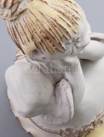 Kovács Éva (1938-): Kislány pár. Mázas kerámia, jelzett, kis kopással m: 14-16 cm