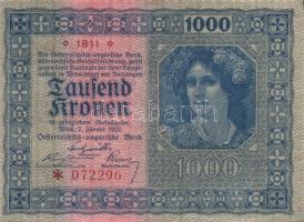 Ausztria / Osztrák-Magyar Bank 1922. 1000K (2x) kis ugrású sorszámokkal T:I-