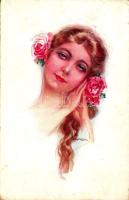 Lady art postcard. ERKAL No. 302/1. s: Usabal (EK)