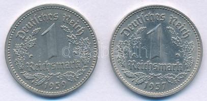 Német Harmadik Birodalom 1937D 1M Ni + 1939A 1M Ni T:AU,XF ph. German Third Reich 1937D 1 Reichsmark Ni + 1939A 1 Reichsmark Ni C:AU,XF edge error Krause KM#78