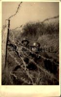 1942 Erdély, Második világháborús magyar katonák a magyar-román határon a drótkerítés előtt / WWI Hungarian military, soldiers on the Hungarian-Romanian border in Transylvania. photo (EK)