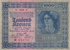 Ausztria / Osztrák-Magyar Bank 1922. 1000K (2x) kis ugrású sorszámokkal T:I