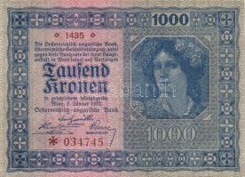 Ausztria / Osztrák-Magyar Bank 1922. 1000K (2x) kis ugrású sorszámokkal T:I