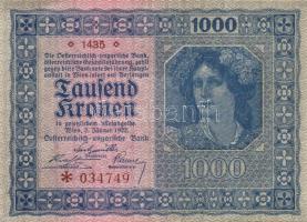 Ausztria / Osztrák-Magyar Bank 1922. 1000K (2x) kis ugrású sorszámokkal T:I