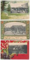 3 db RÉGI hosszú címzéses német szecessziós képeslap / 3 pre-1905 German Art Nouveau litho town-view postcards: Kempten, Elberfeld, Bünde