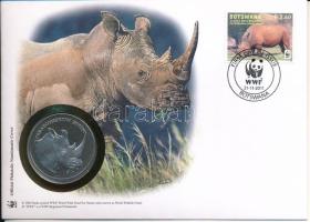 Botswana DN (1991) "A Világ Vadvédelmi Alap (WWF) 30. évfordulója - Ceratotherium Simum (Fehér orrszarvú)" kétoldalas fém emlékérem érmés borítékban, bélyeggel és bélyegzéssel, német nyelvű ismertetővel T:PP  Botswana ND (1991) "30th Anniversary of the World Wildlife Fund - Ceratotherium Simum" two-sided metal commemorative medallion in envelope with stamp and cancellation, with German description C:PP