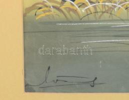 Olvashatatlan jelzéssel: Távol-keleti jelenet. Vegyes technika, vászon. Üvegezett fakeretben. 30,5x4...