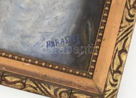 Haraszti jelzéssel: Női portré. Olaj, vászon. Üvegezett, kissé sérült fakeretben, 70×60 cm