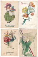 21 db RÉGI virágos üdvözlő képeslap vegyes minőségben / 21 pre-1945 flower greeting postcards in mixed quality